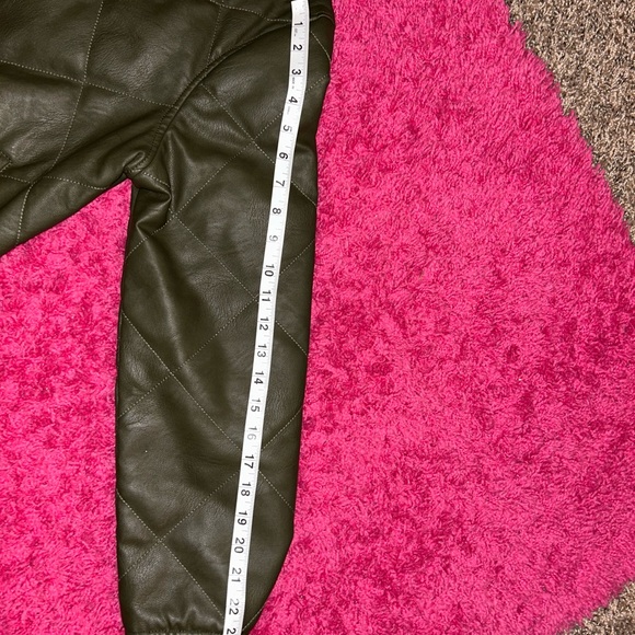 Green and Black Leather Bomber Jacket - Picture 6 of 6